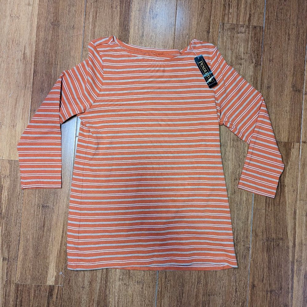 Pendleton Rusty Orange Striped 3/4 Sleeve Top Size Medium - Picture 5 of 12